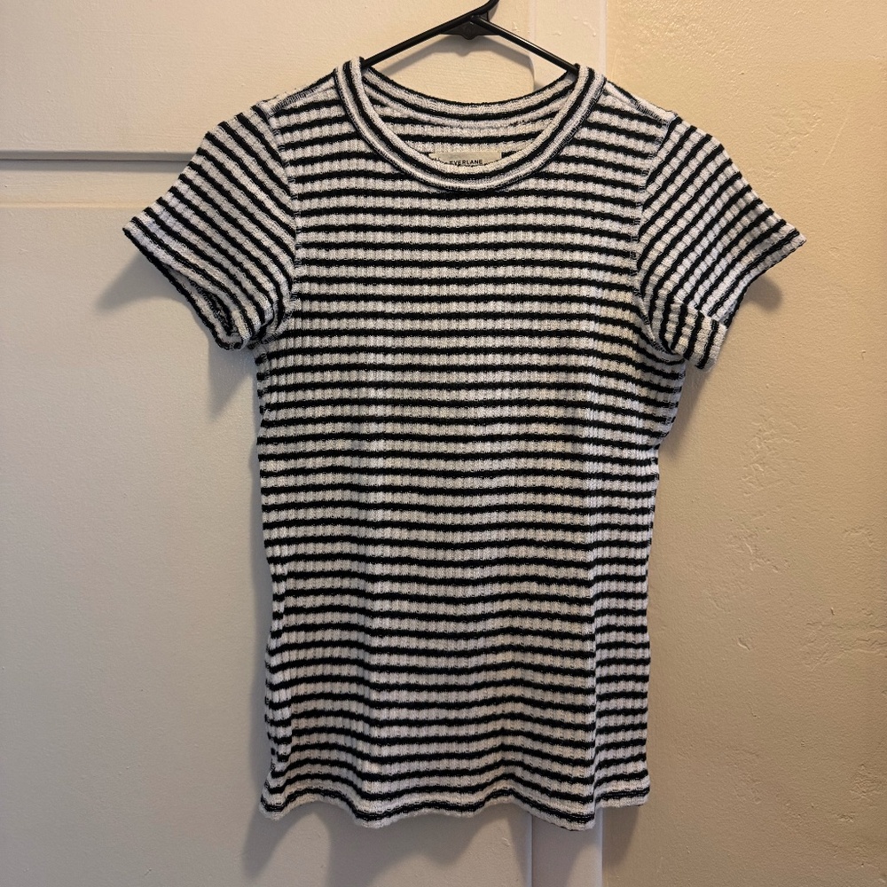Everlane Black and White Striped Cozy Rib Tee Size Small